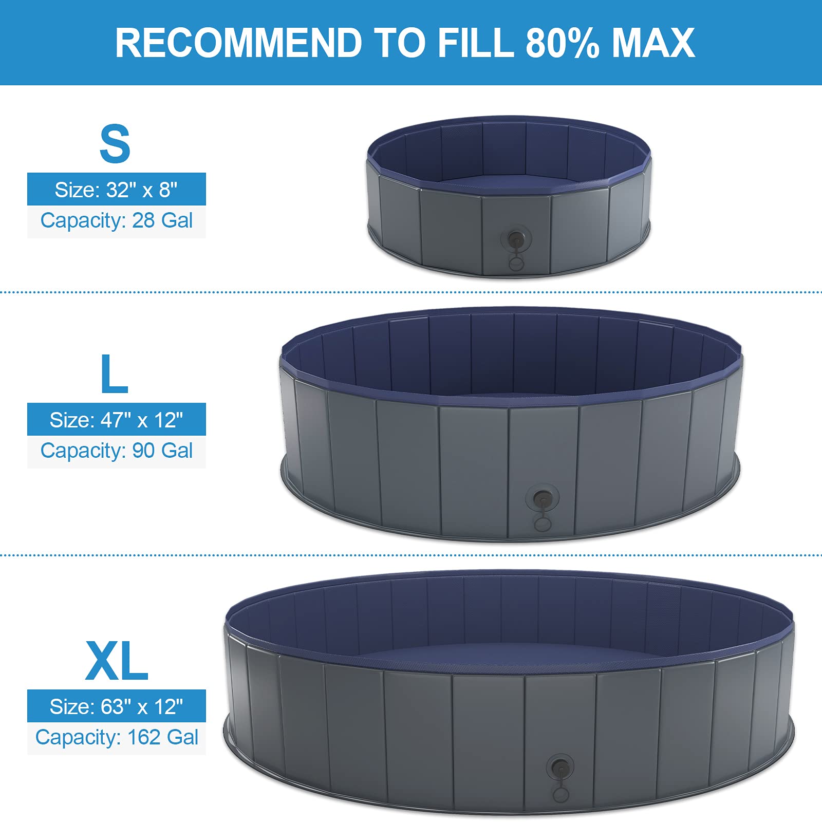 Niubya Foldable Dog Pool, Collapsible Hard Plastic Dog Swimming Pool, Portable Bath Tub for Kids Dogs and Cats, Pet Wading Pool for Indoor and Outdoor