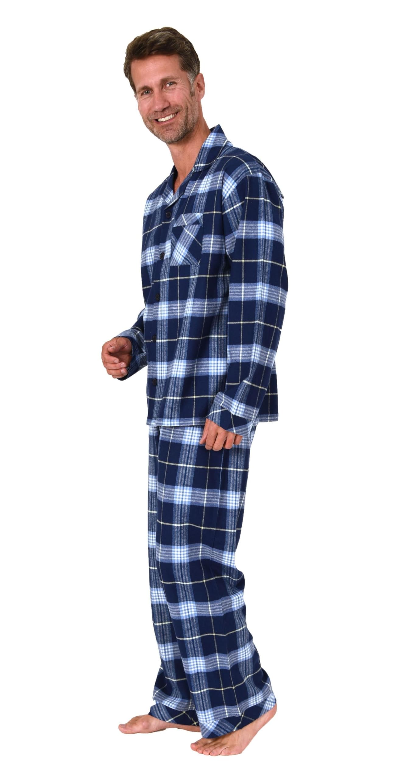 Normann Pijama de franela para hombre de manga larga con aspecto a cuadros, también en talla grande