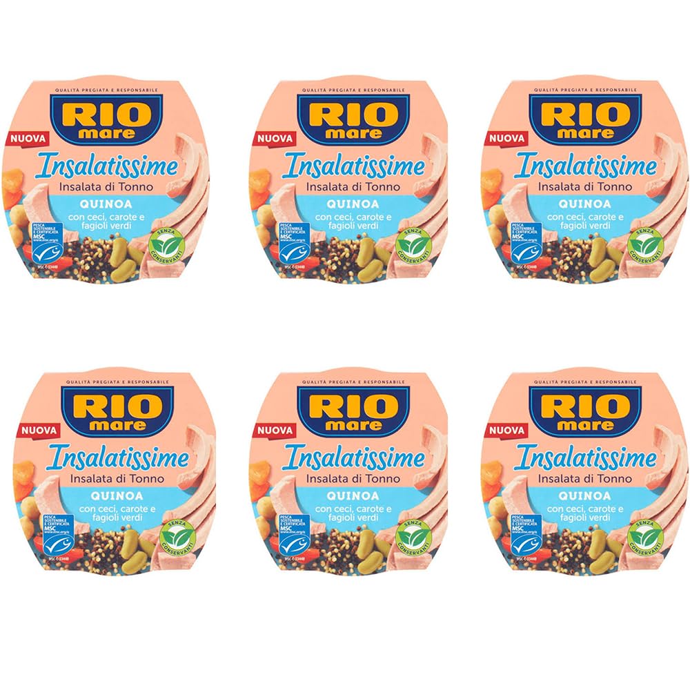 Rio Mare Insalatissime, Insalata di Tonno con Quinoa, Ceci, Carote e Fagioli Verdi, 160g, Confezione da 6