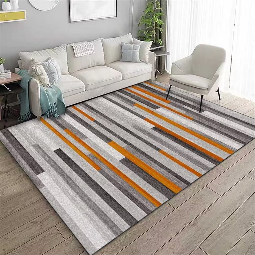 Tapis de salon géométrique orange et gris antidérapant 160x230 cm