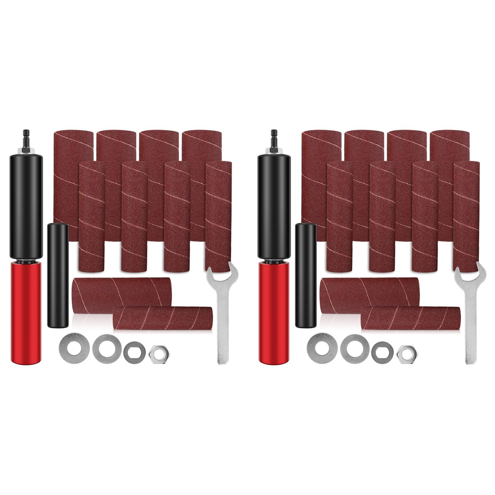 Jnchdghwa As Shown 2X Drum Sander Set,Rubber Sanding Drum Spindle Sander Adapter, With 120 Grit Sandpaper Drum, Sanding Sleeves Power Drill