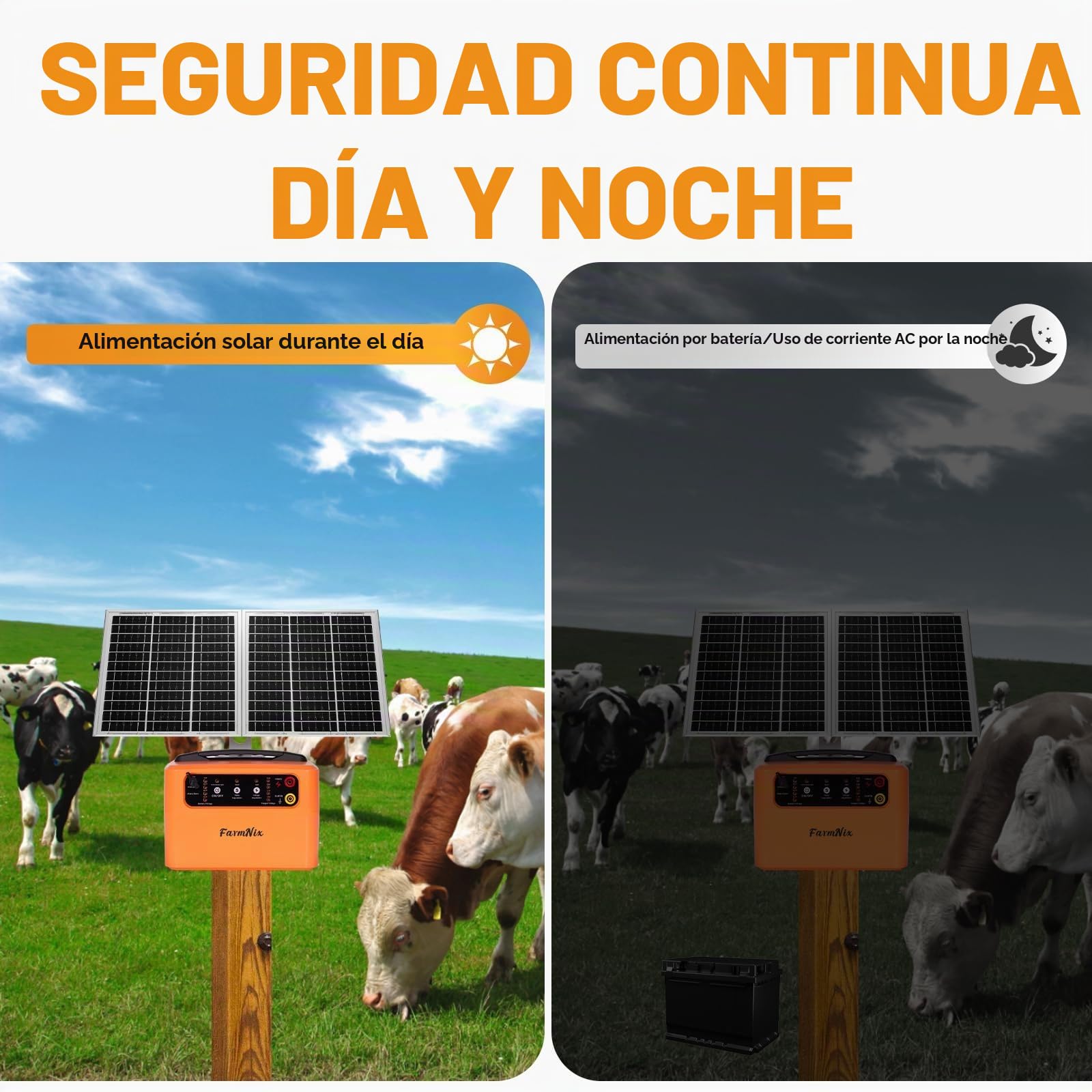 48KM Solar Pastor Electrico, 6KV-12KV pastor electrico Cerca eléctrica Controlador, 0.3-1.5J Cerca eléctrica Pastor para Cría de animales pastores, para Granja Pastar Jardín