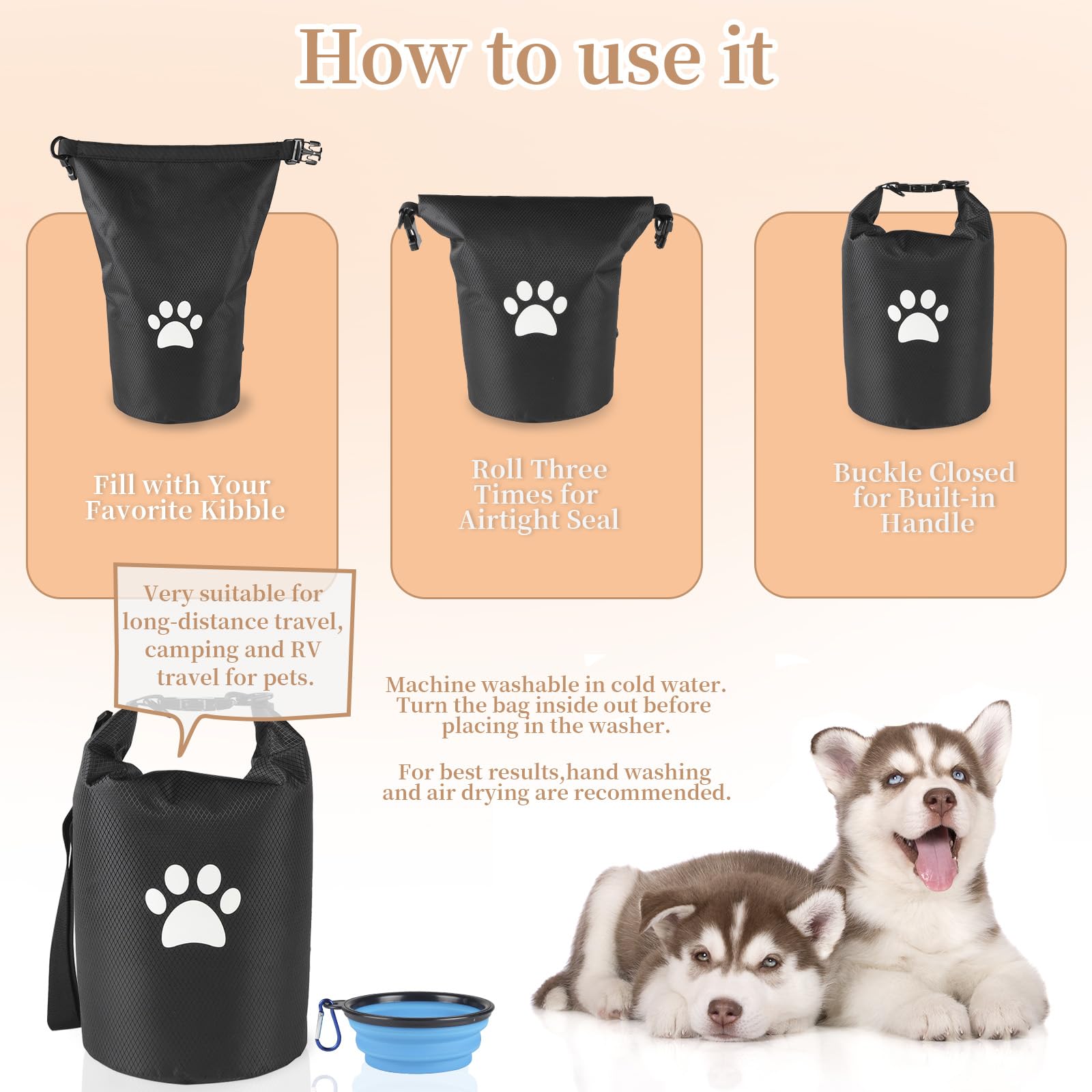 Lot de 2 sacs de voyage compacts pour chien, 4,98 kg, avec bols pliables, design anti-fuite pour voyages en voiture, camping, sorties d'une journée (rouge)