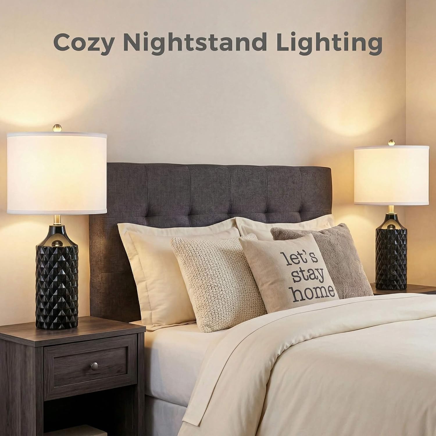 Qingmiao 25'' Ceramic Table Lamps Set of 2, 3-Way Dimmable Nightstand Lamps for Bedroom, End Table Lamps for Living Room Console Entry Farmhouse Home Decor, New House Warming Gifts