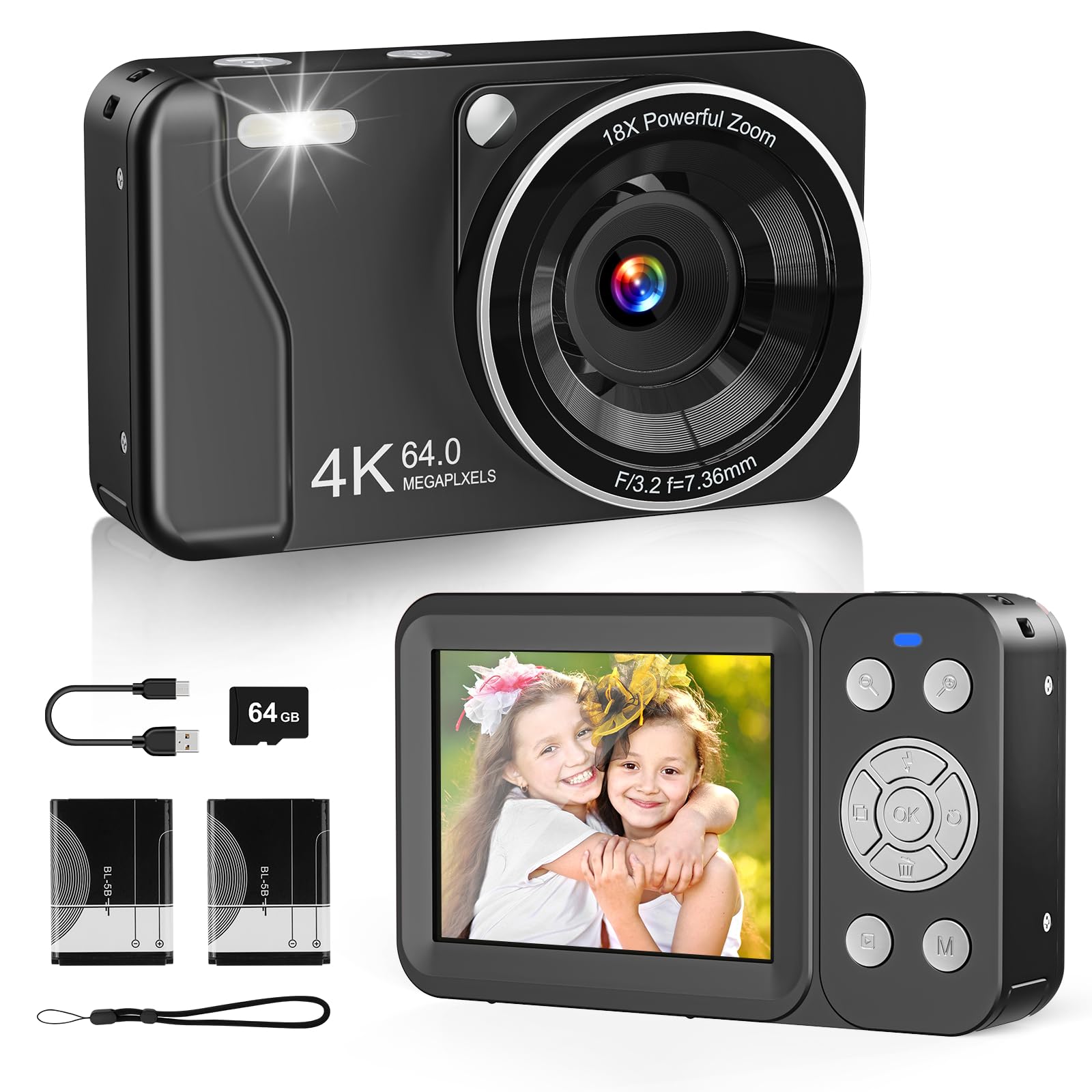 Amazon.com : Digital Camera, 4K 64MP, 18X Zoom, Point and Shoot
