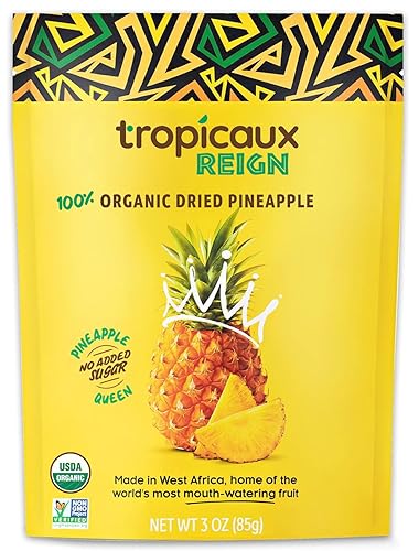 Tropicaux Reign Paquete de frutas secas orgánicas de piña seca saludable vegano sin azúcar añadida bocadillos sin OMG para niños y adultos piña 3