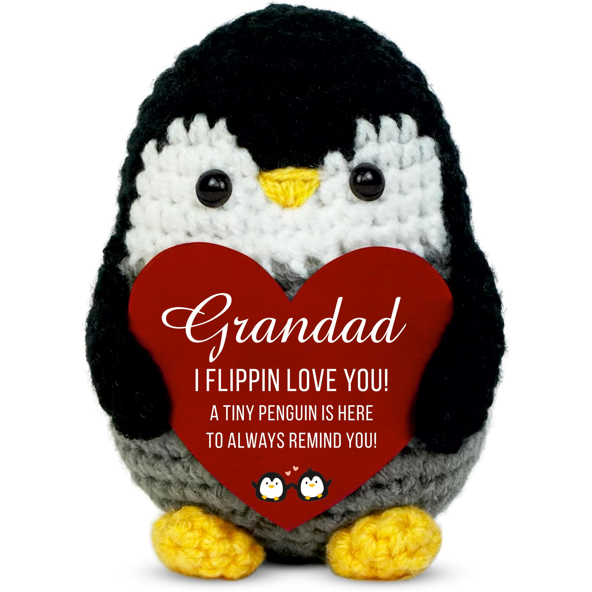 VELENTI Handmade Crochet Penguin Grandad Gifts – Cute Penguin Keepsake with Heart Message – Thoughtful Grandad Gift from Grandchildren – Pocket Hug Style Gift