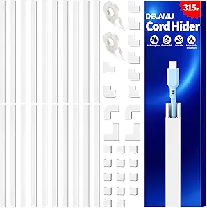 Delamu Cable Hider, 315in Cord Hider Cord Covers for 1 Wire on Wall, Premium Wire Covers for Cords, Cable Cover Organizer, TV Wires Hiders for Wall Mounted Tv, L15.7X W0.55x H0.4in, White