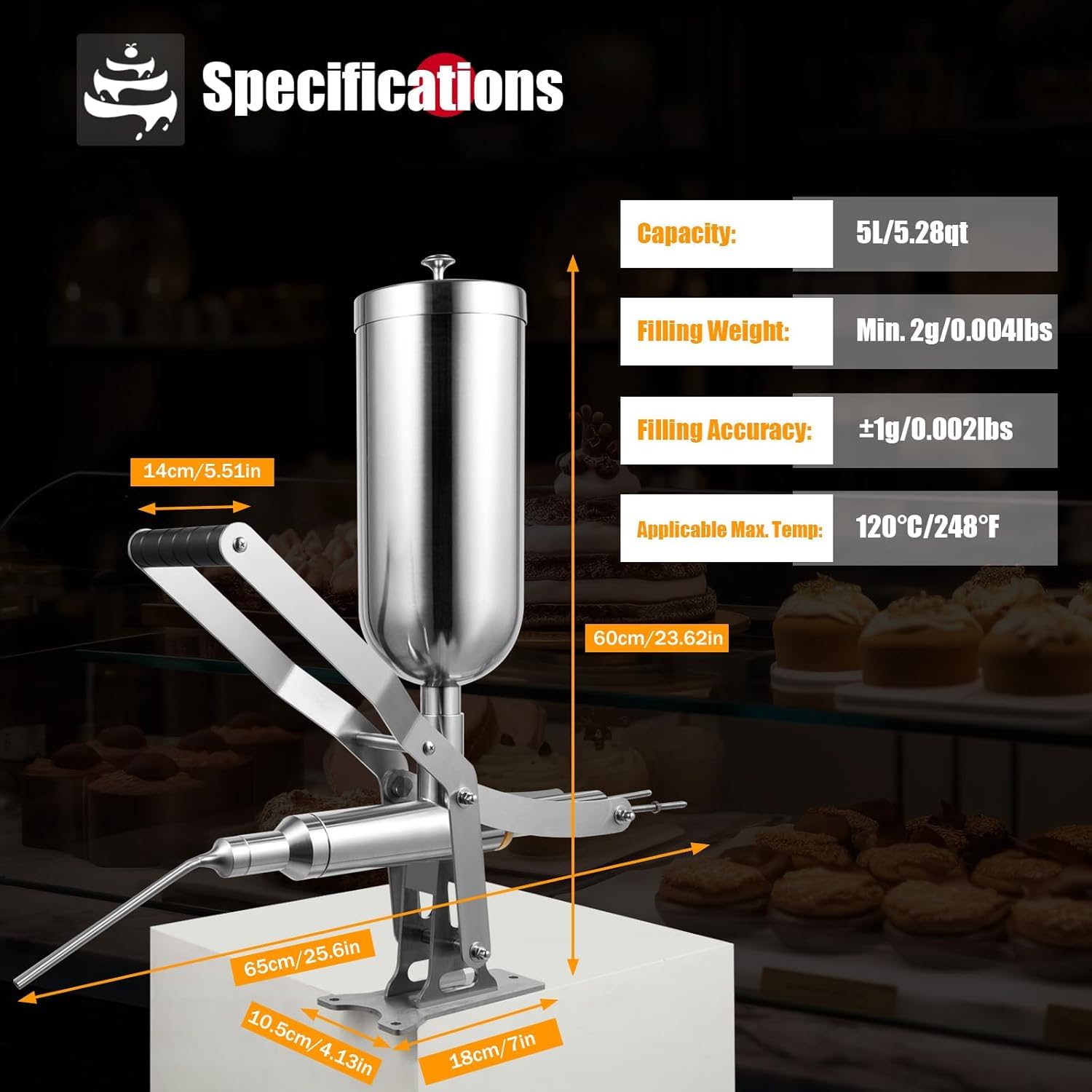 Macchina riempitrice per ciambelle commerciale resistente, iniettore manuale per pasticceria per gelatina, crema pasticcera, marmellata di frutta, attrezzatura per ciambelle da forno per ristoranti