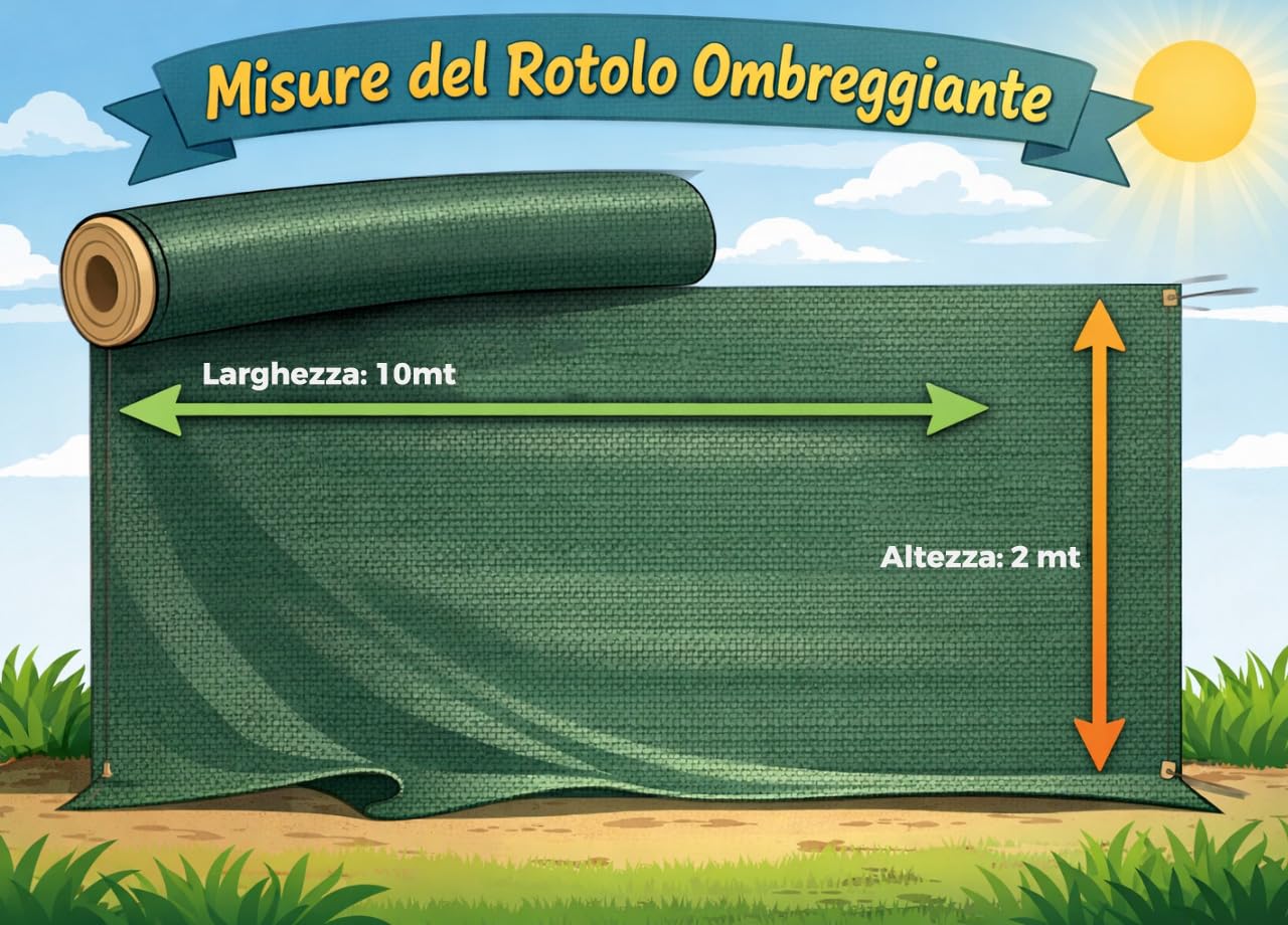 BIANCHERIAWEB Rotolo Rete Ombreggiante Esterno Protezione Sole Pioggia Frangivista Coprente 2x10mt Ombreggiante