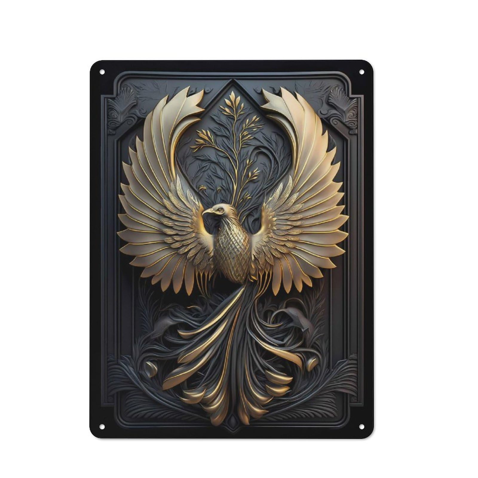 Junmoney Style-10 Golden God Phoenix Deco Retro Tin Sign 40X30cm For Café Or Restaurant, Housewarming Wall Decor For People Furnishing Café And Restaurant