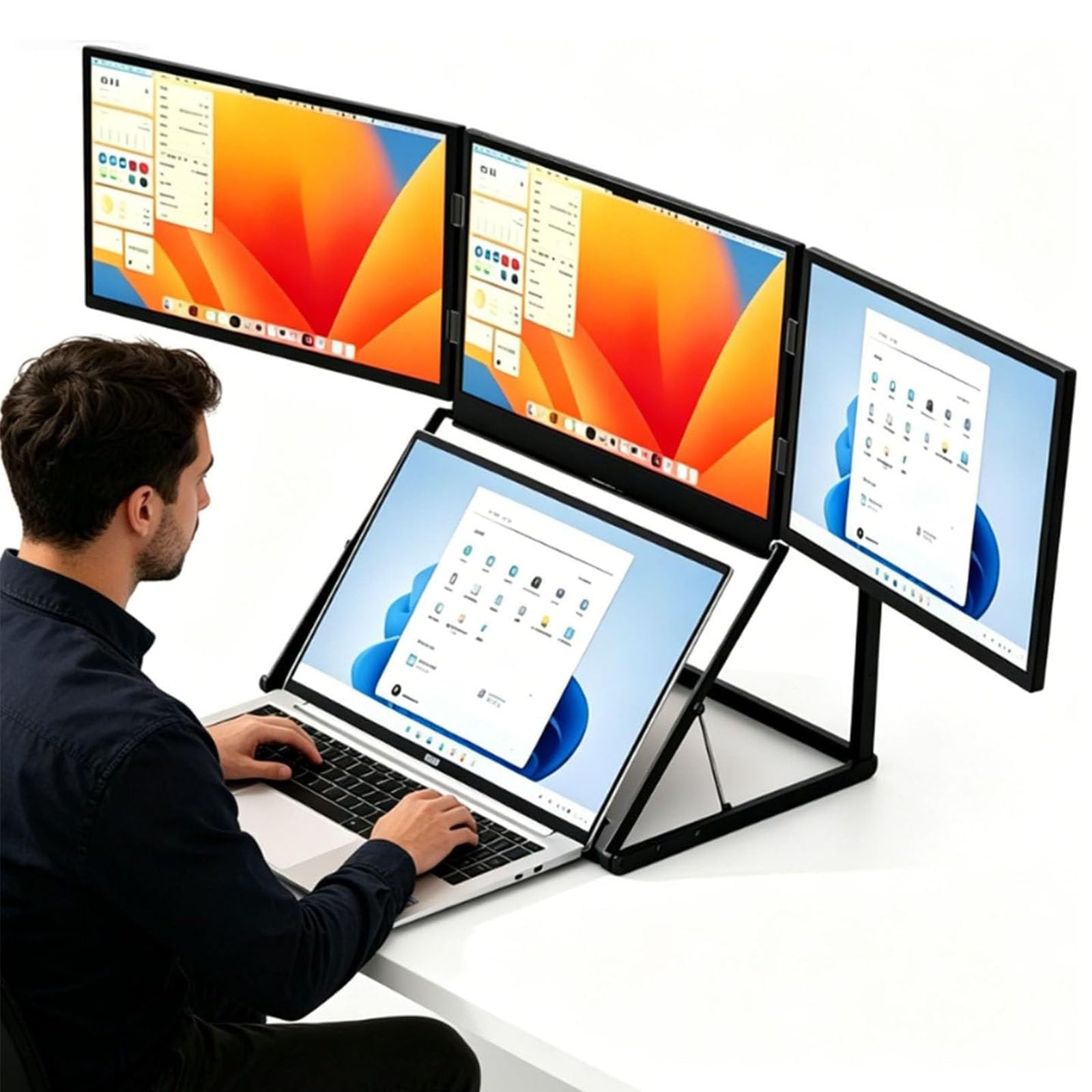 Estensore Schermo Laptop,Triplo Monitor Portatile Pieghevole Fhd 1080p IPS da 15,6"