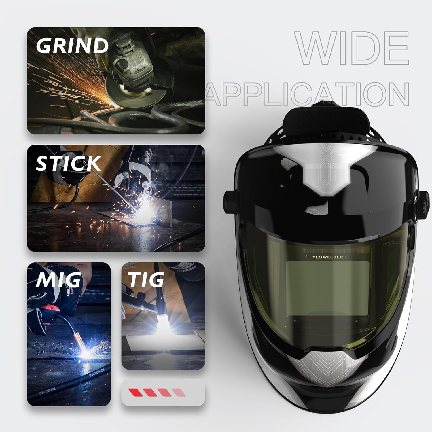 YESWELDER Large Viewing True Color Solar Powered Auto Darkening Welding Helmet with SIDE VIEW & Replacement Lens