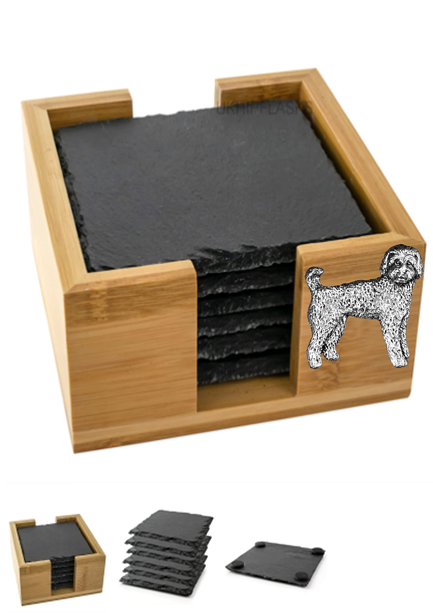 Dessous de verre carrés en ardoise Labradoodle pp-d27 avec support bambou