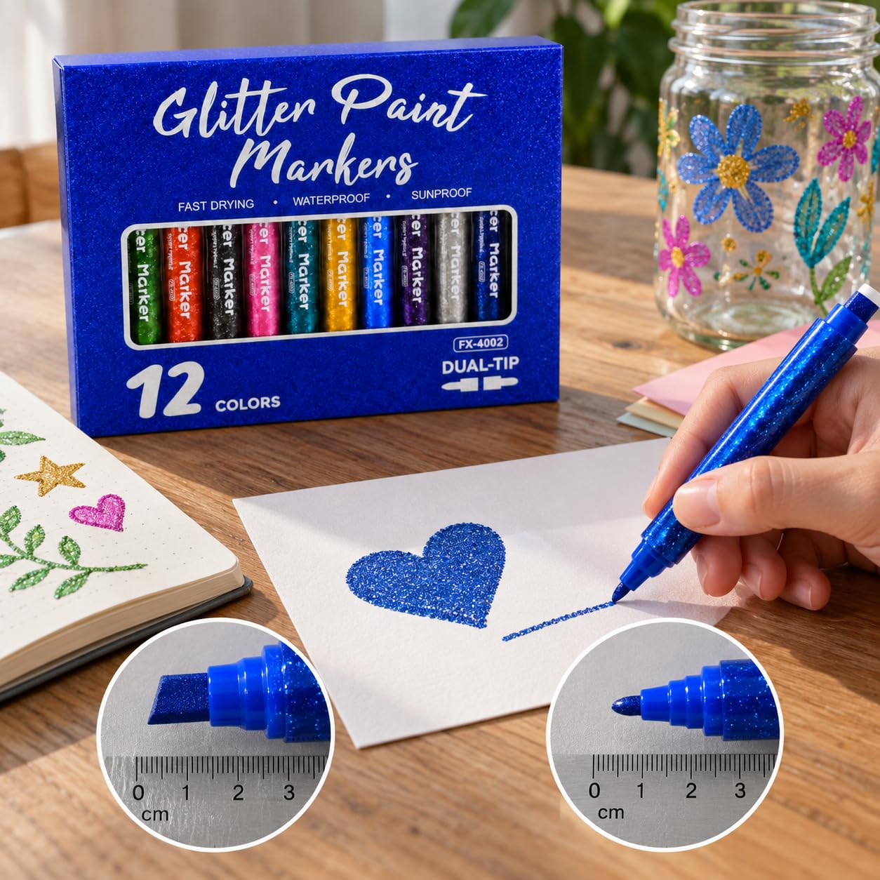 Glitzer-Marker-Set, Marker mit, 24 Farben, 3,2 cm