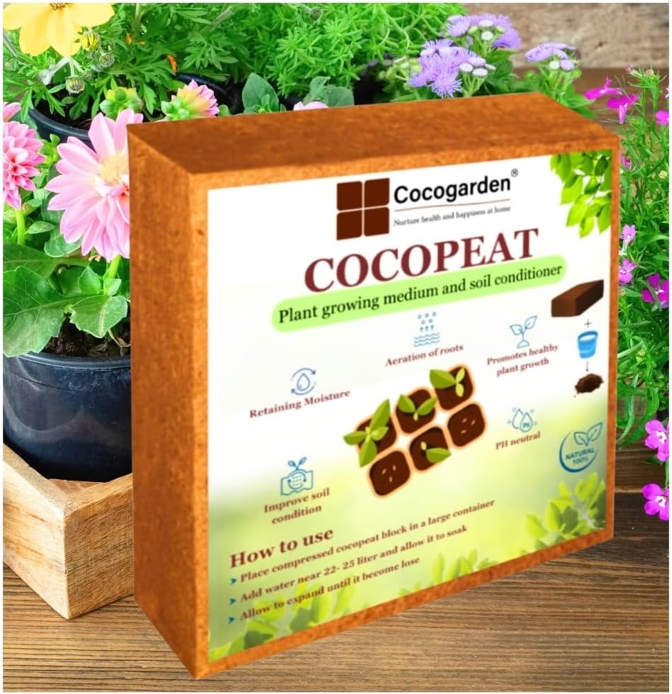 Cocogarden Cocopeat Block for Plants 5kg - Organic Coco Peat Brick, Expands up to 75 ltrs of Powder, Natural Garden Soil for Potting Mixture Home Terrace Gardening and Potted Plants