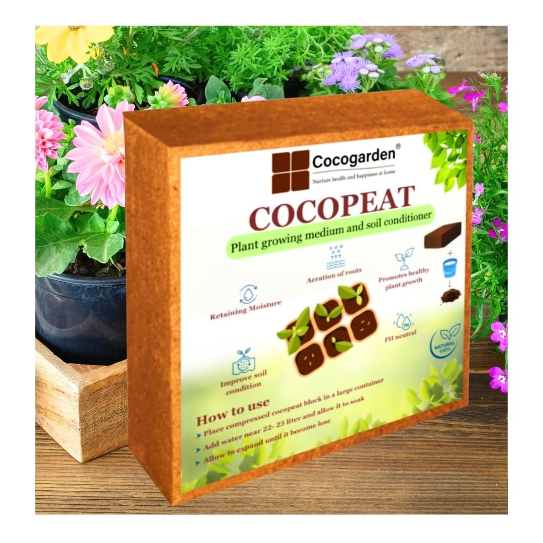 Cocogarden Cocopeat Block for Plants 5kg - Organic Coco Peat Brick, Expands up to 75 ltrs of Powder, Natural Garden Soil for Potting Mixture Home Terrace Gardening and Potted Plants