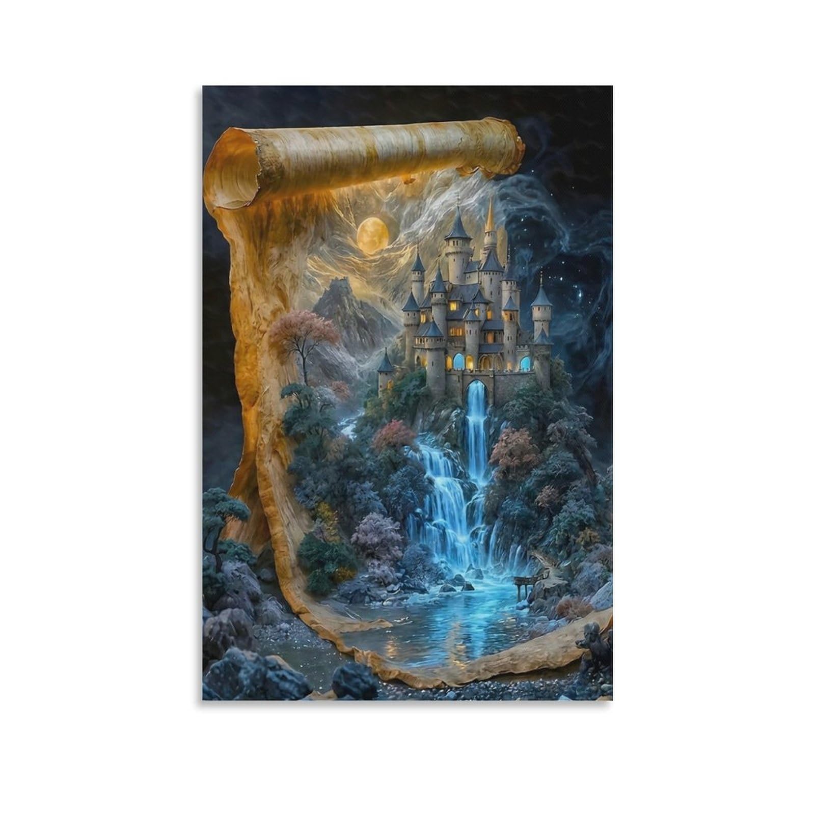 DHBANEIOK Fantasy Castle Scroll Poster Artwork Giclee Canvas Prints Modern Wall Art Picture Wall Hanging for Home Decorations 20x30inch(50x75cm)