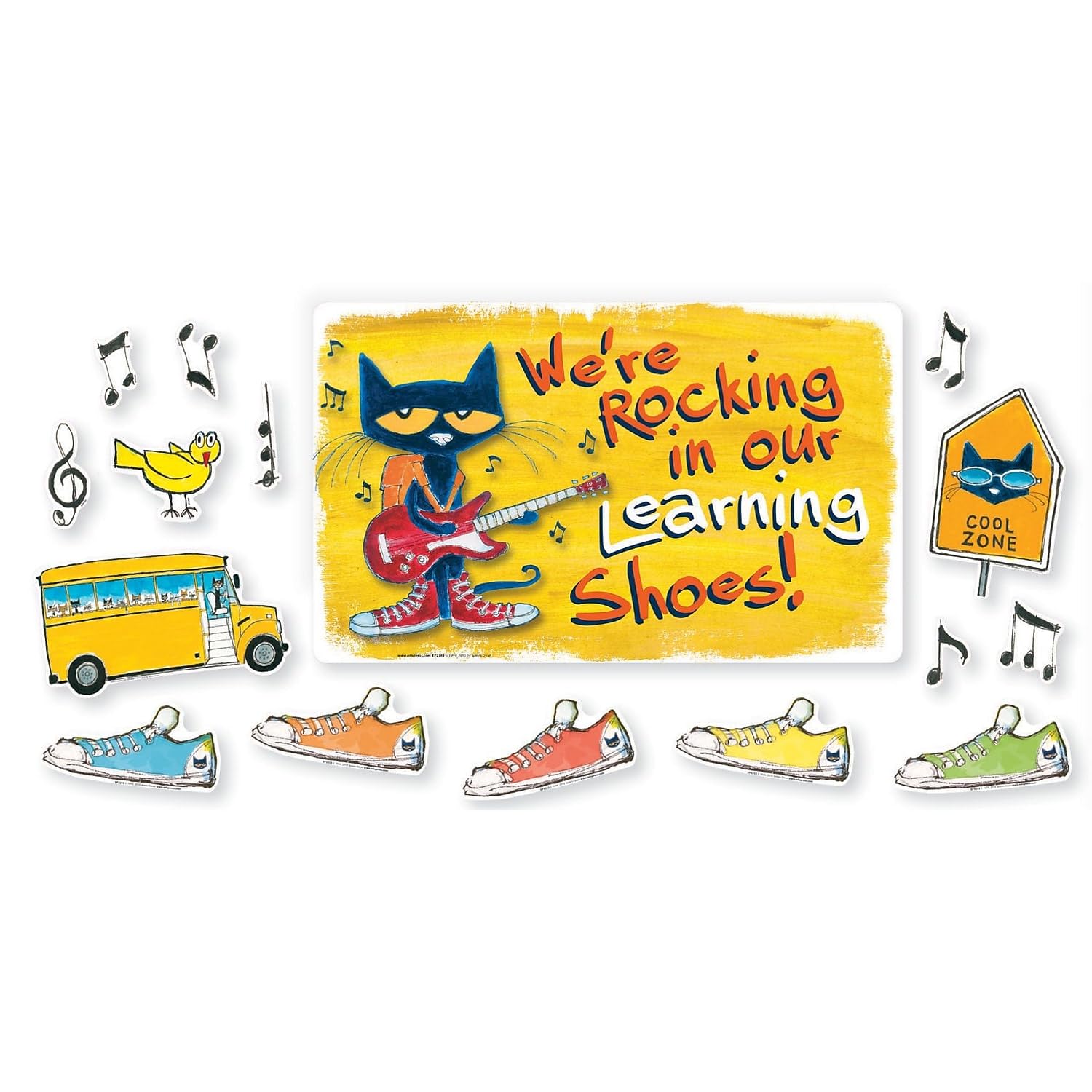 Edupress Pete The Cat Bulletin Board Set, We're Rocking in Our Learning Shoes, 46/PackEP-2383