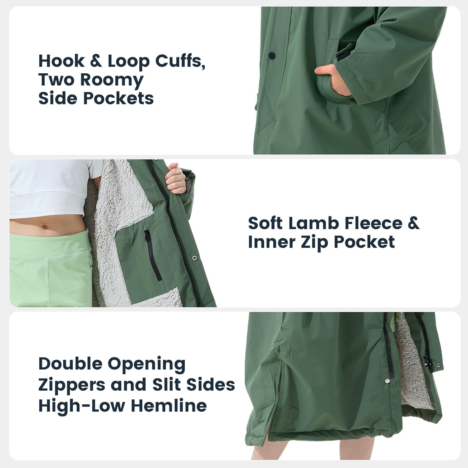 Owntop Waterproof Swim Parka for Kids Youths and Adults - Unisex Hooded Surf Poncho, Oversized High-Low Hem Windproof Changing Robe, Sherpa Winter Warm Beach Towel Jacket with Pockets - Image 5