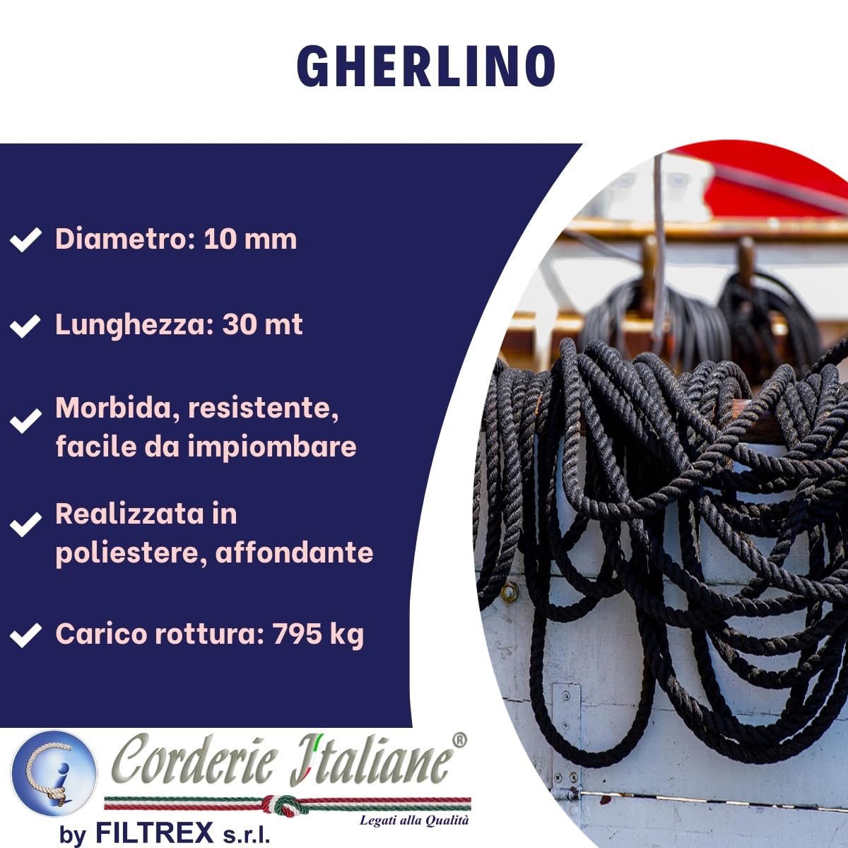 Corderie Italiane 6004196 - Hawser 00, 10 Mm-30 M, Negro