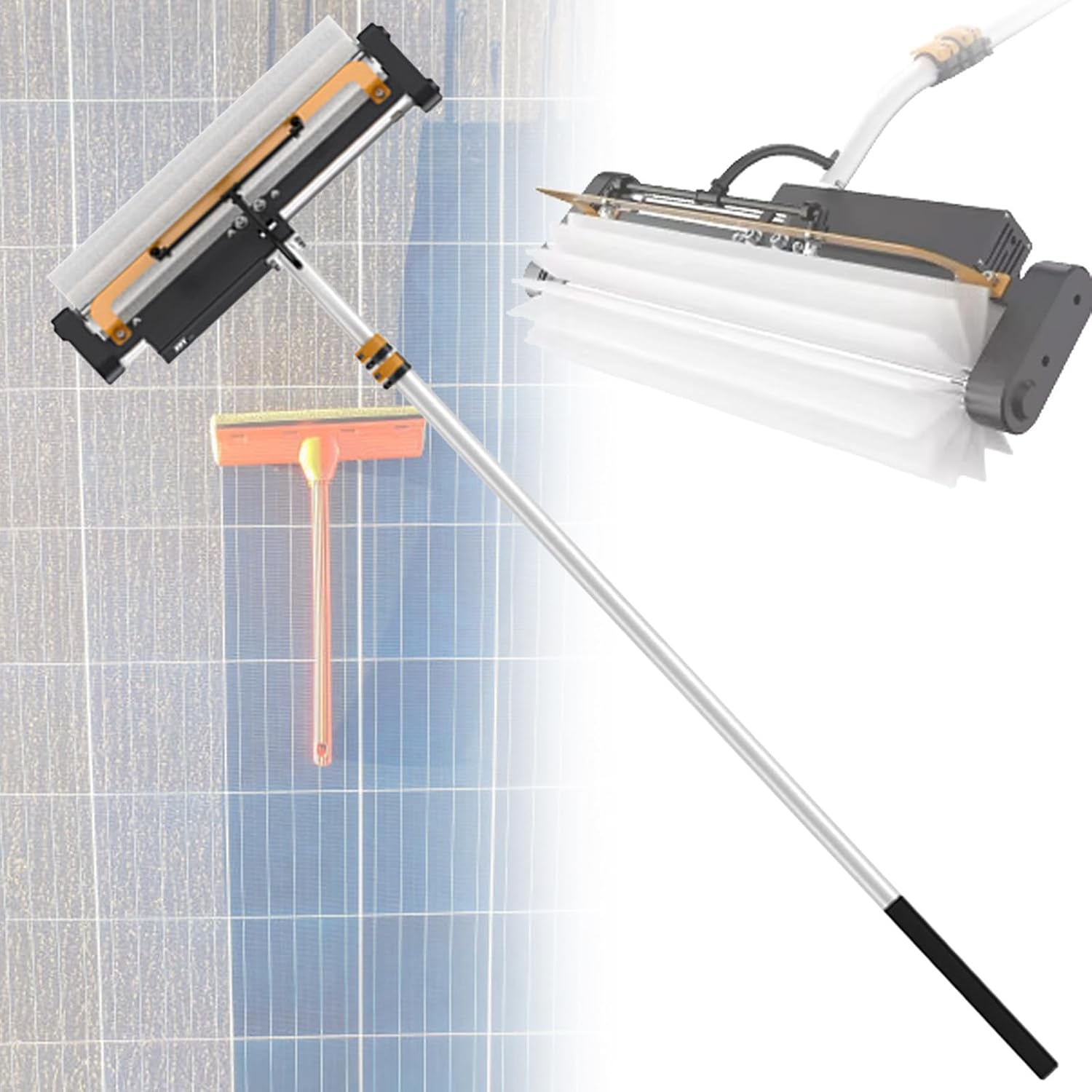 7.5m Photovoltaic Panel Cleaning Brush, Electric Solor Panel Cleaning Tool, Automatic Water Supply Cleaning Roller Brush, Dry Cleaning No Water Brush,Battery