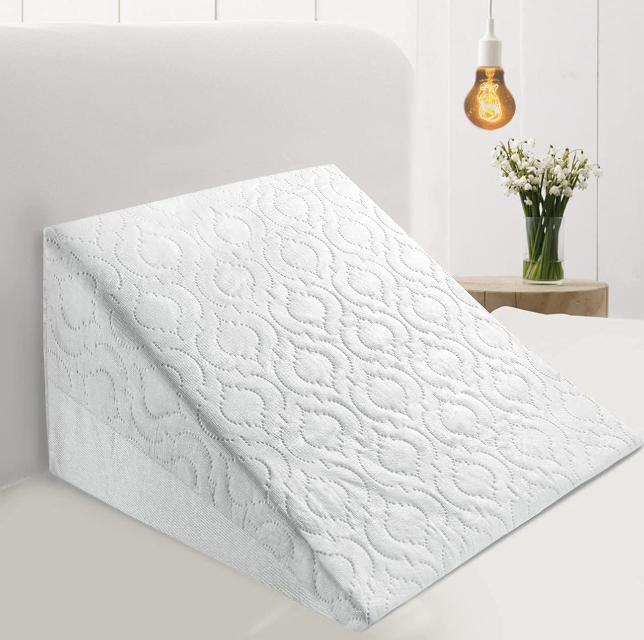 Becky Cameron White Orthologics Wedge Pillow For Bed & Couch Made Foam, Use As A Reading And Relax Cushion (51 X 46 X 28 Cm) @ M&A Styles