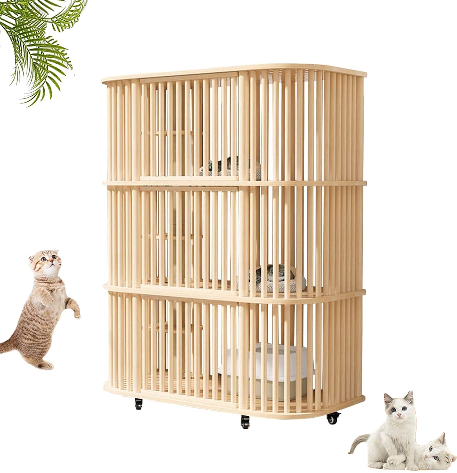 Amazon.co.jp: 猫 ケージ キャットケージ 3段 木製フレーム 猫ゲージ  