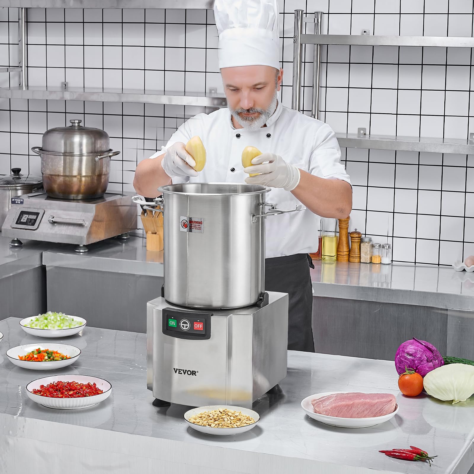 VEVOR Robot da Cucina e Tritatutto per Verdure, Robot da Cucina in Acciaio Inox per Uso Alimentare da 18 L con Lama Curva a S e Raschietto, Multifunzionale per Tritare Verdure, Frutta, Cereali, Noci