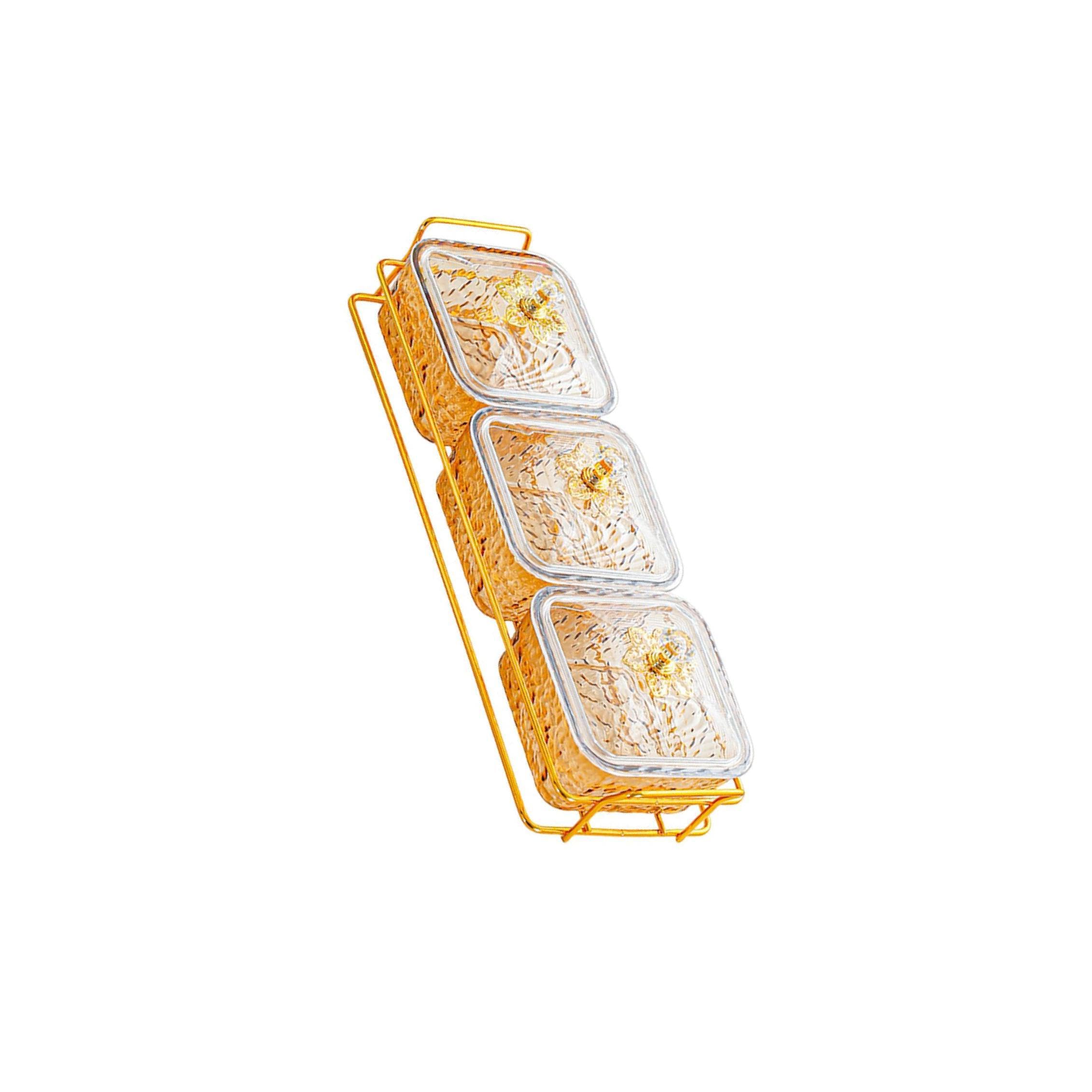 Yixannx Gold Divided Fruit Tray For Serving Snacks Fruits Nuts When Entertaining Guests At Special Occasions Etc.and Can Also Be Used As Condiment Box Candy Nut, 3 Grid