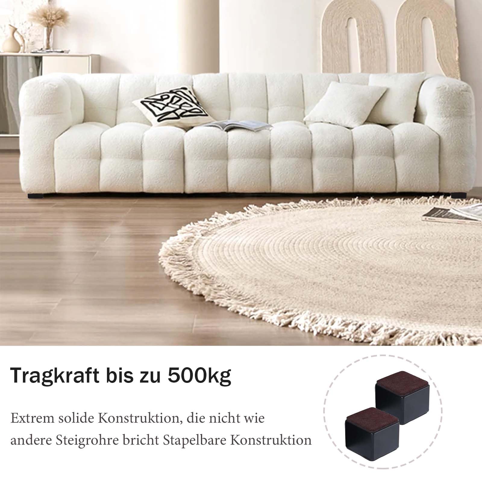 Podwyższenie meblowe ze stali węglowej, 4 sztuki, samoprzylepne podwyższenie mebli, podwyższanie stołu, średnica 6 cm, dodaje 3 cm wysokości do łóżka, szafy, kwadratu, kolor czarny