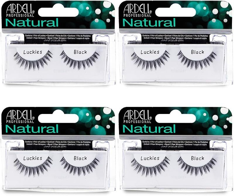Cílios postiços Ardell Natural Luckies Style pretos, reutilizáveis, Pacote com 4 pares
