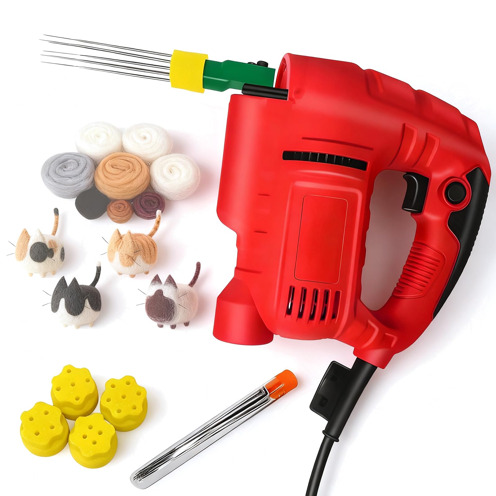 XCSCUK Electric Needle Felting Machine, Wool Felt Poking Tool Poking Needle, with Speed Control, 1-7 Needles, Replaceable Nozzles, for DIY Wool Painting