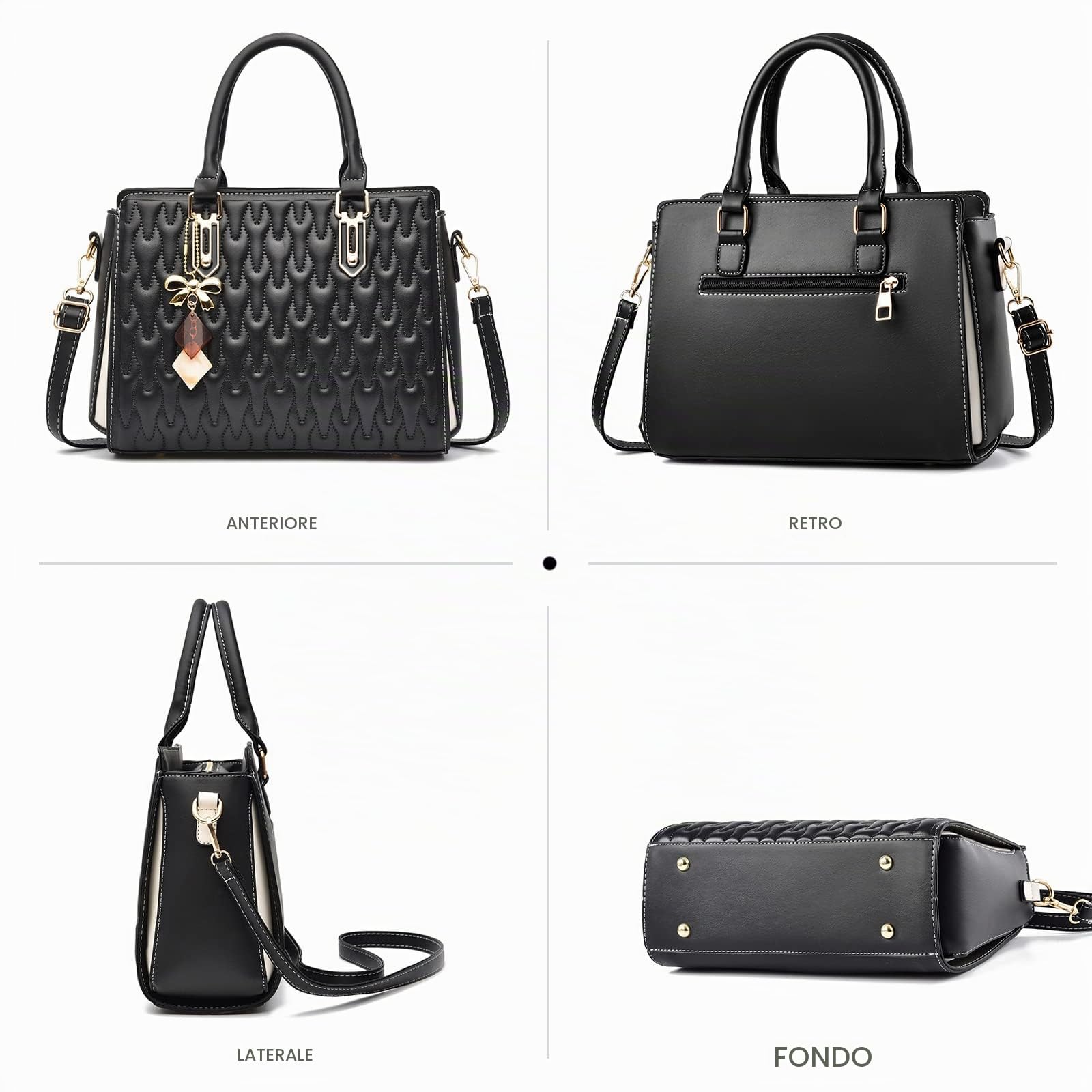 NICOLE & DORIS Borsa Donna Moda Borse a Mano Elegante Borsa a Tracolla PU Pelle Borsa Spalla con Stampa Borse Tote Pochette Borsetta con Ciondolo Oro