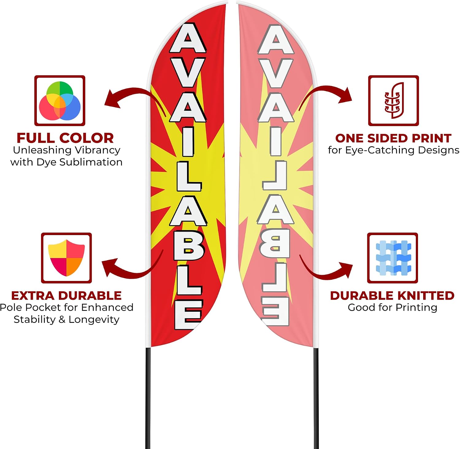 Available Sign feather flag for Outdoor by Mavis Printing | 11.5 FEET Long Polyester Outdoor Banner Flag for Easy Hang | HD Print Swooper I Flag Only to Advertise Real Estate BusinessI Flag Only