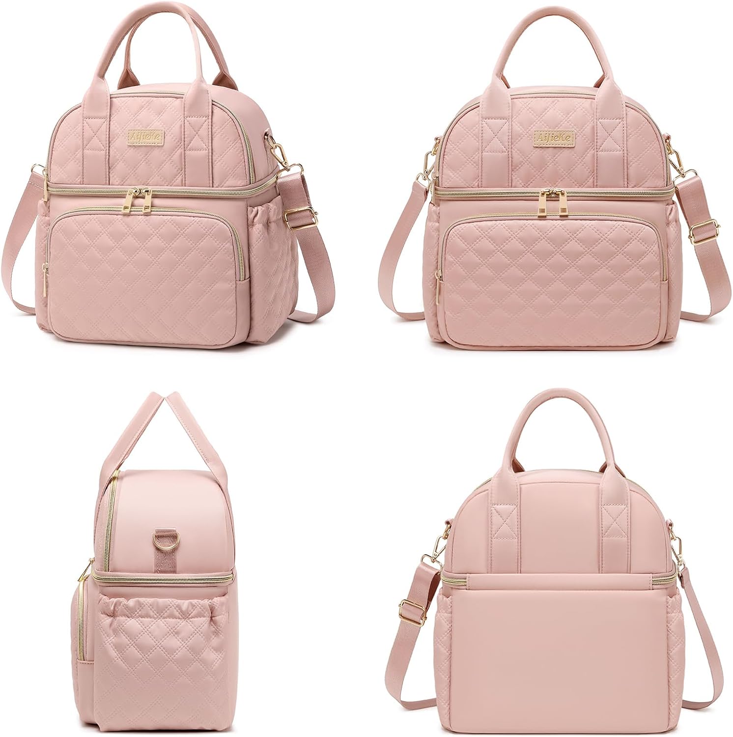 AIJIEKE Lunch Bag for Men Women, Dual Compartment Lunch Box Insulated Lunch Bags, Large Adult Double Deck Leak Proof Lunch Tote Cooler with Adjustable Shoulder Strap for Work Picnic Beach Hiking, Pink - Image 7