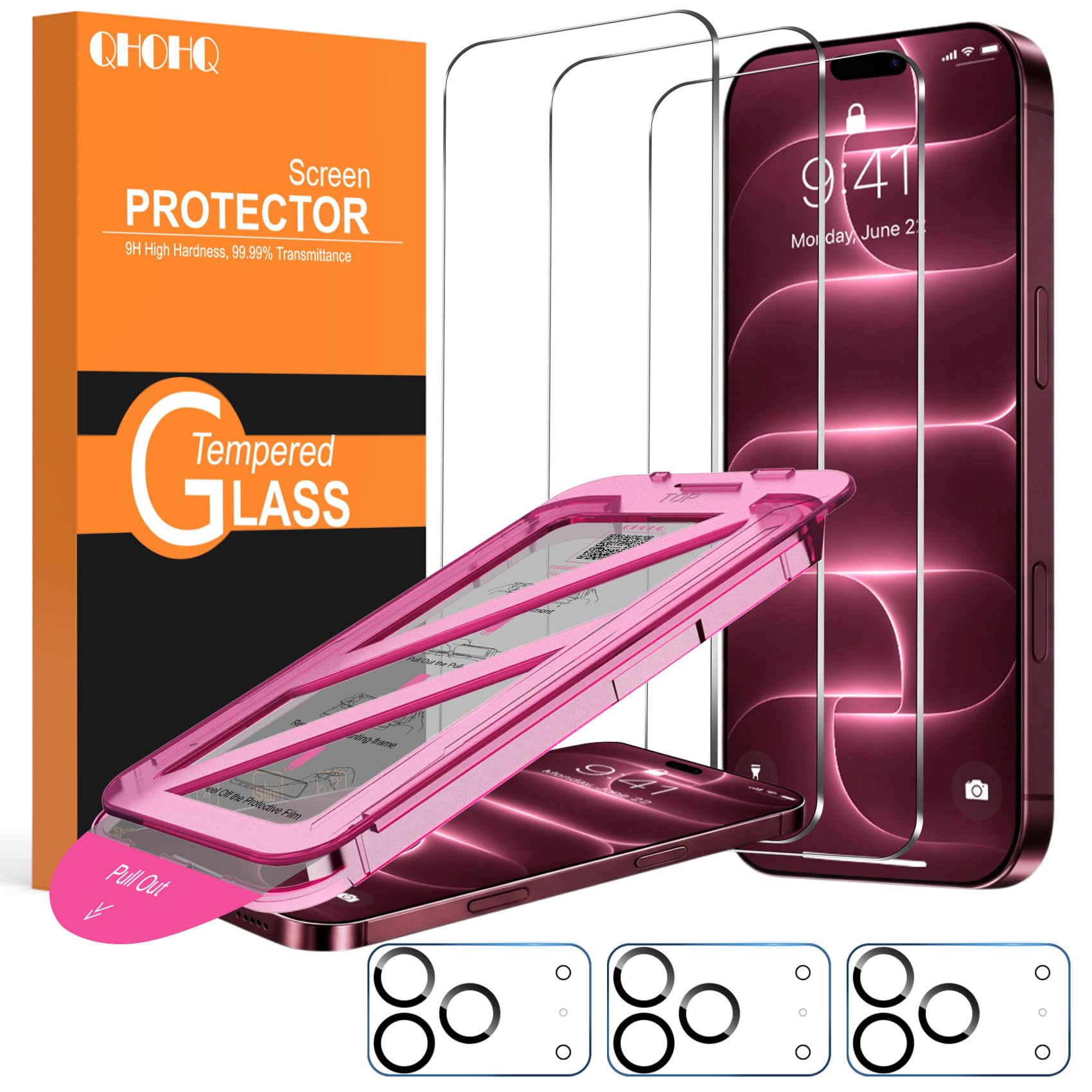 Photo 1 of QHOHQ for iPhone 18 Pro Max Screen Protector, 9H+ Tempered Glass, 3+3 Pack