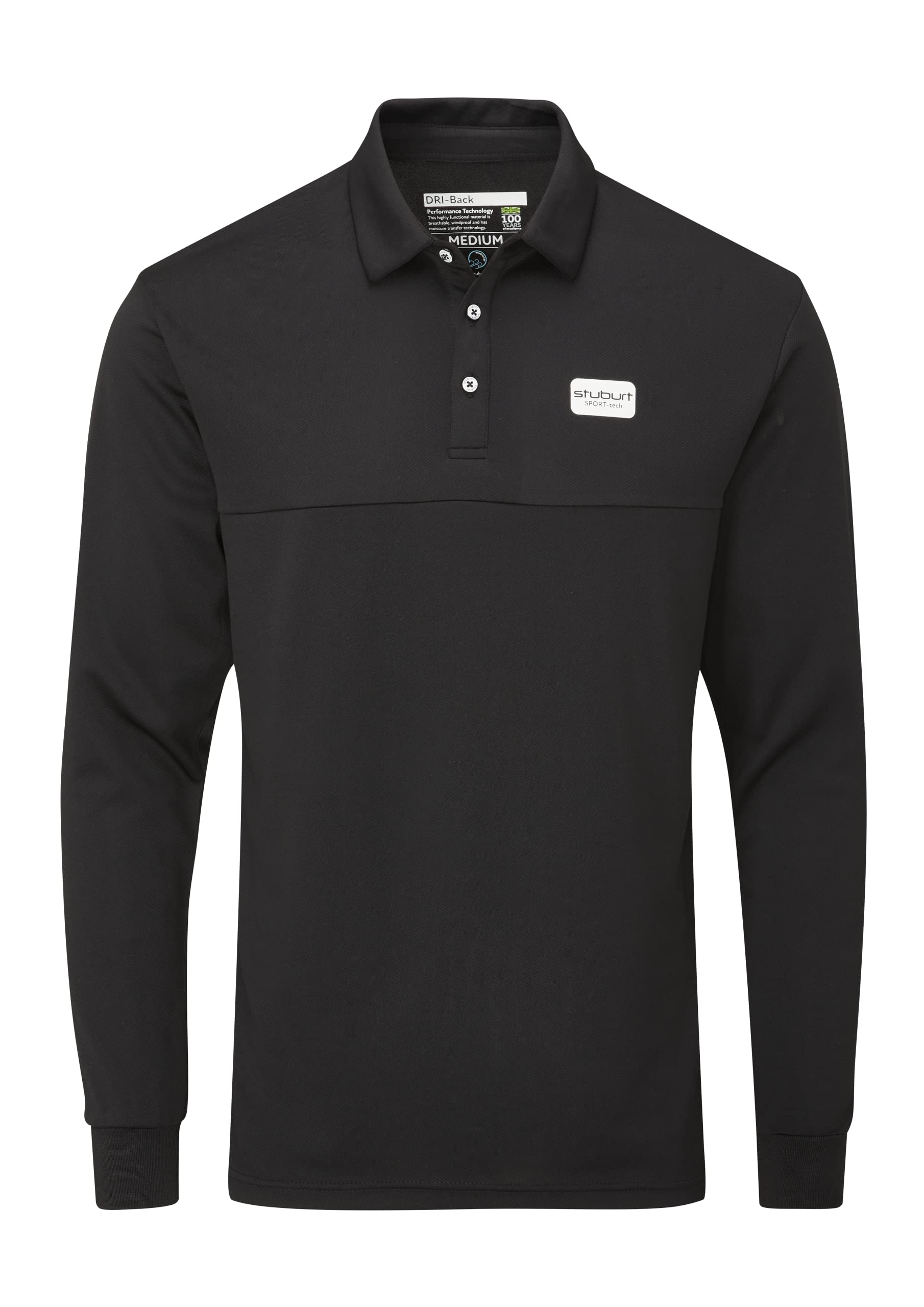 Stuburt Men's Stuburt Sport Tech Long Sleeve Polo Golf Shirt, Black, S UK