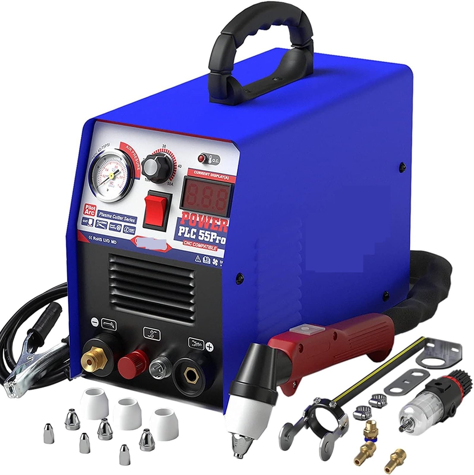 Ulsfvgaxrtk One Color Plasma Cutter, Arc Plasma Cutter Igbt Single Phase Cnc Cutting Machine Plc55pro 55Amp 14Mm Cut Steel All Metal