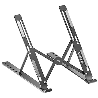 Ambrane Laptop stand with Metal Body, Portable & foldable Design & Height Adjustable OverHeating Protection for Dell, Mac Book Air/Pro, Lenovo, Acer, Hp, Asus & Other Laptop & tablets (Workpad, Black) - image, photos
