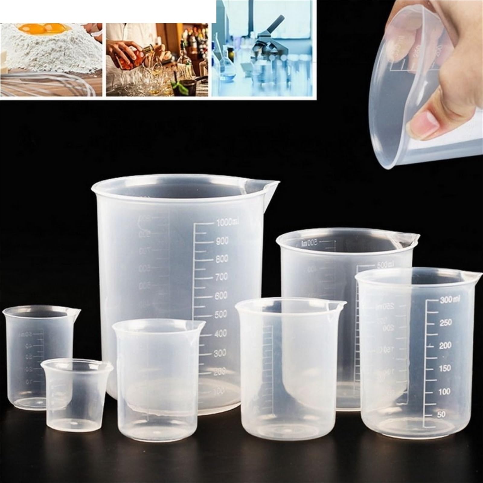 10 Pcs Lightweight Transparent Thickened For Kitchen Laboratory Test Plastic Beaker Graduated Cylinder Mixing Cups Measuring Cup Para Cocina Laboratorio(250ml)