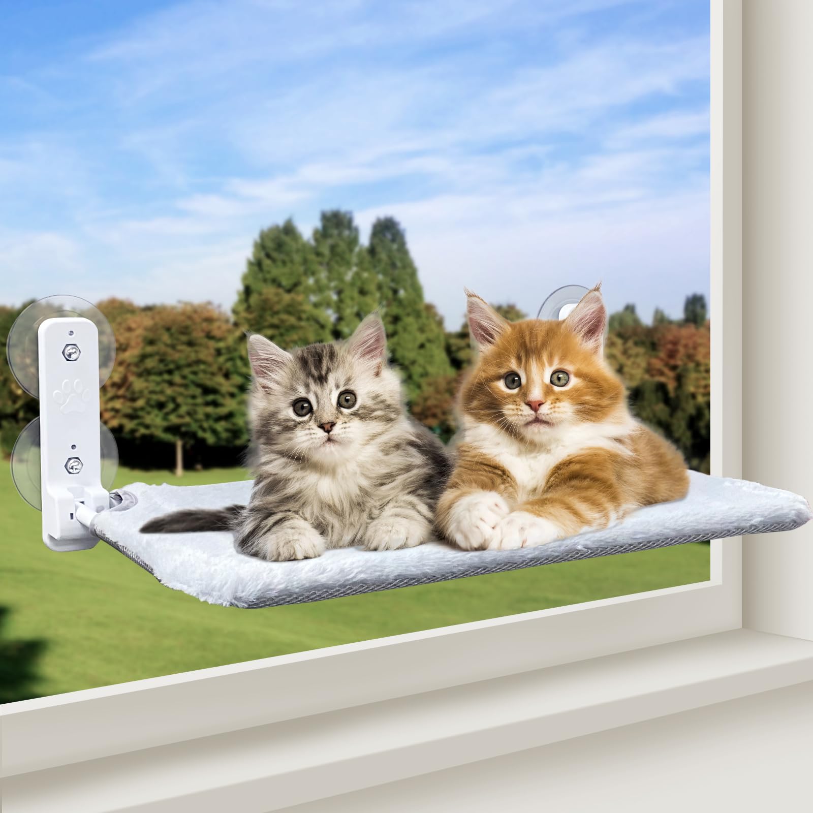 Bibykivn Hamaca Gato Ventana, Hamaca para Gatos Ventana,Cama Gatos con Ventosa Fuerte 2 Alfombrillas Intercambiables, Capacidad de Carga hasta 20 kg para Tomar la Siesta y Tomar el Sol (Gris)