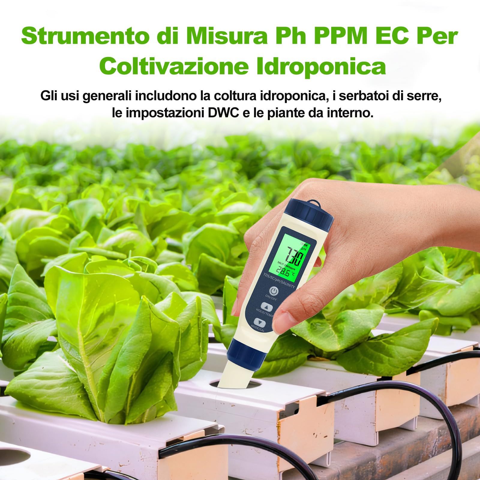 Pious Misuratore ph, pH/TDS/EC/Salinità/Termometro 5 in 1 con Display LCD, Misuratore Ph Acqua alta Sensibilità, Compensazione Automatica della Temperatura, Adatto per Coltura Idroponica, Piscina
