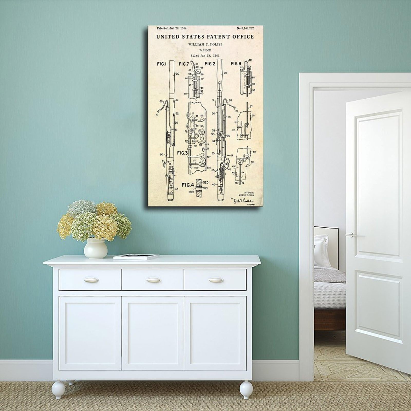 WLQZFRWV Poster su tela con immagine di fagotto del 1964, decorazione per camera da letto, ufficio, stanza, regalo, 60 x 90 cm