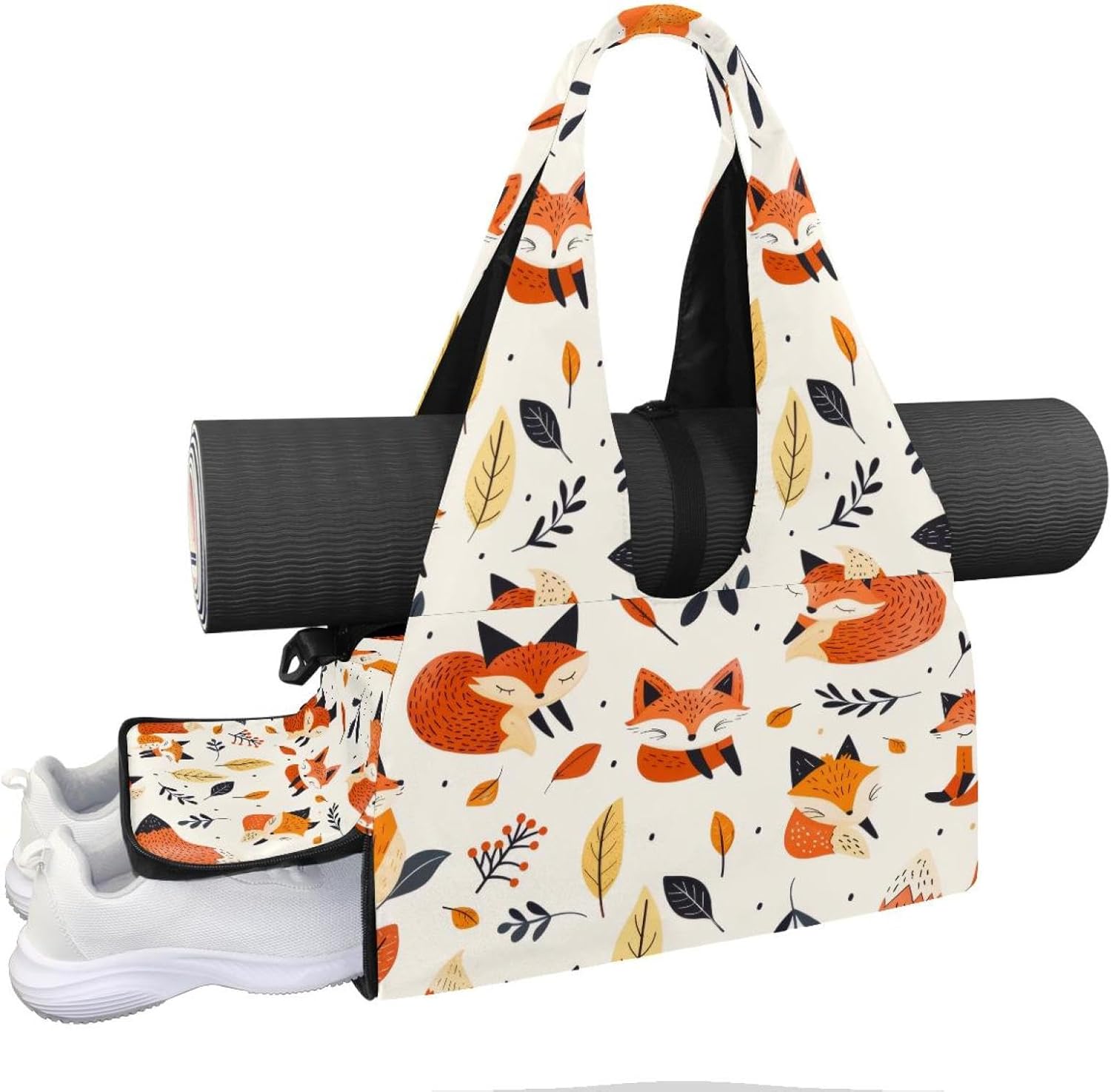 Gym Bag for Women, Giraffe Yoga Mat Bag with Shoe Compartment, Sport Yoga Gym Bag with Yoga Strap, Carryall Yoga Tote Bag