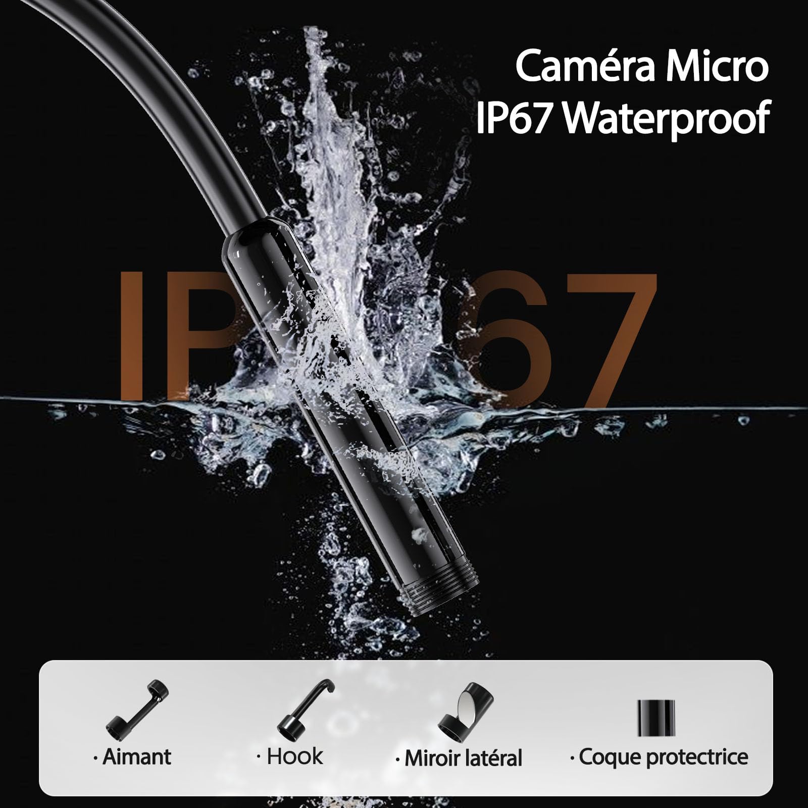 BlueSwan Camera Endoscopique 1920P HD - 8 LED Réglables, Endoscope Étanche IP67, sans WiFi Câble Semi-Rigide de 5 m - Camera Inspection Compatible Android/iOS, pour Réparation Auto & Plomberie