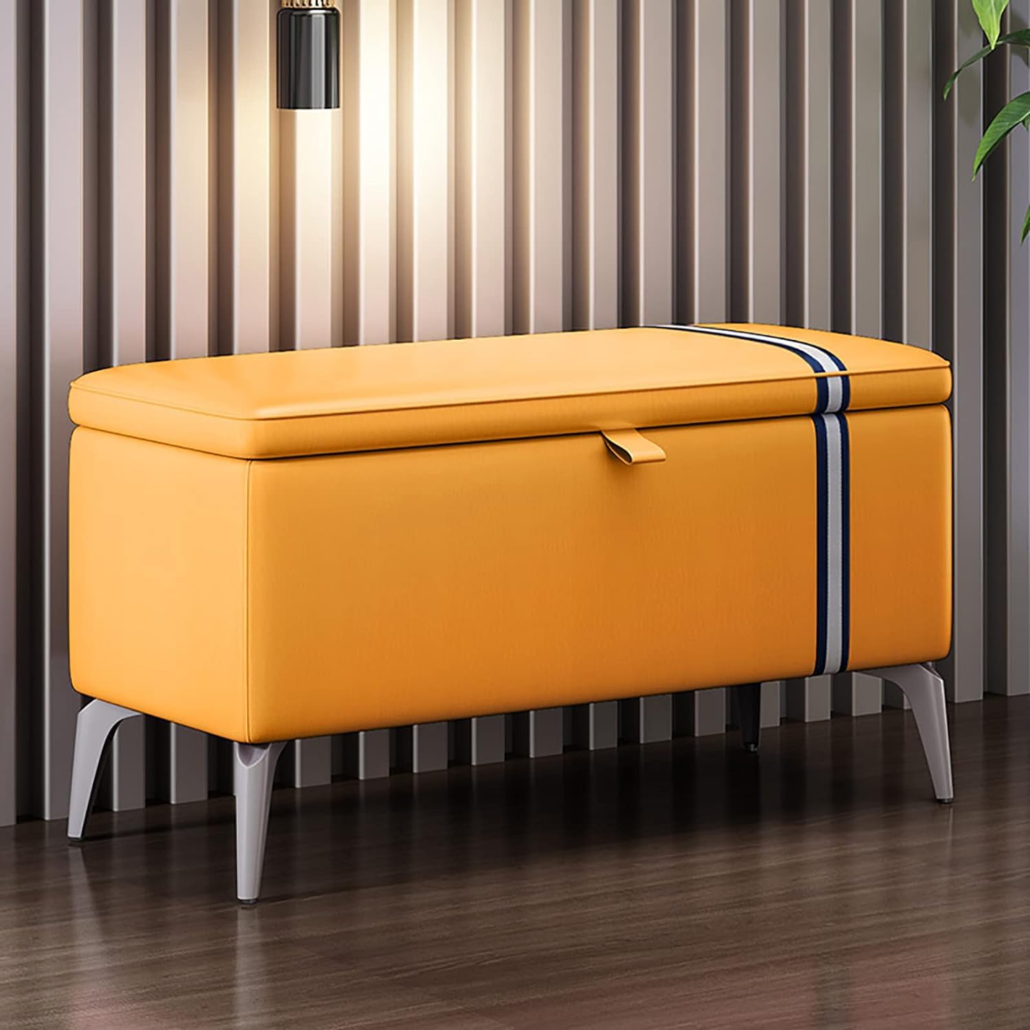 Banc de rangement multifonction avec assise rembourrée en cuir Oran