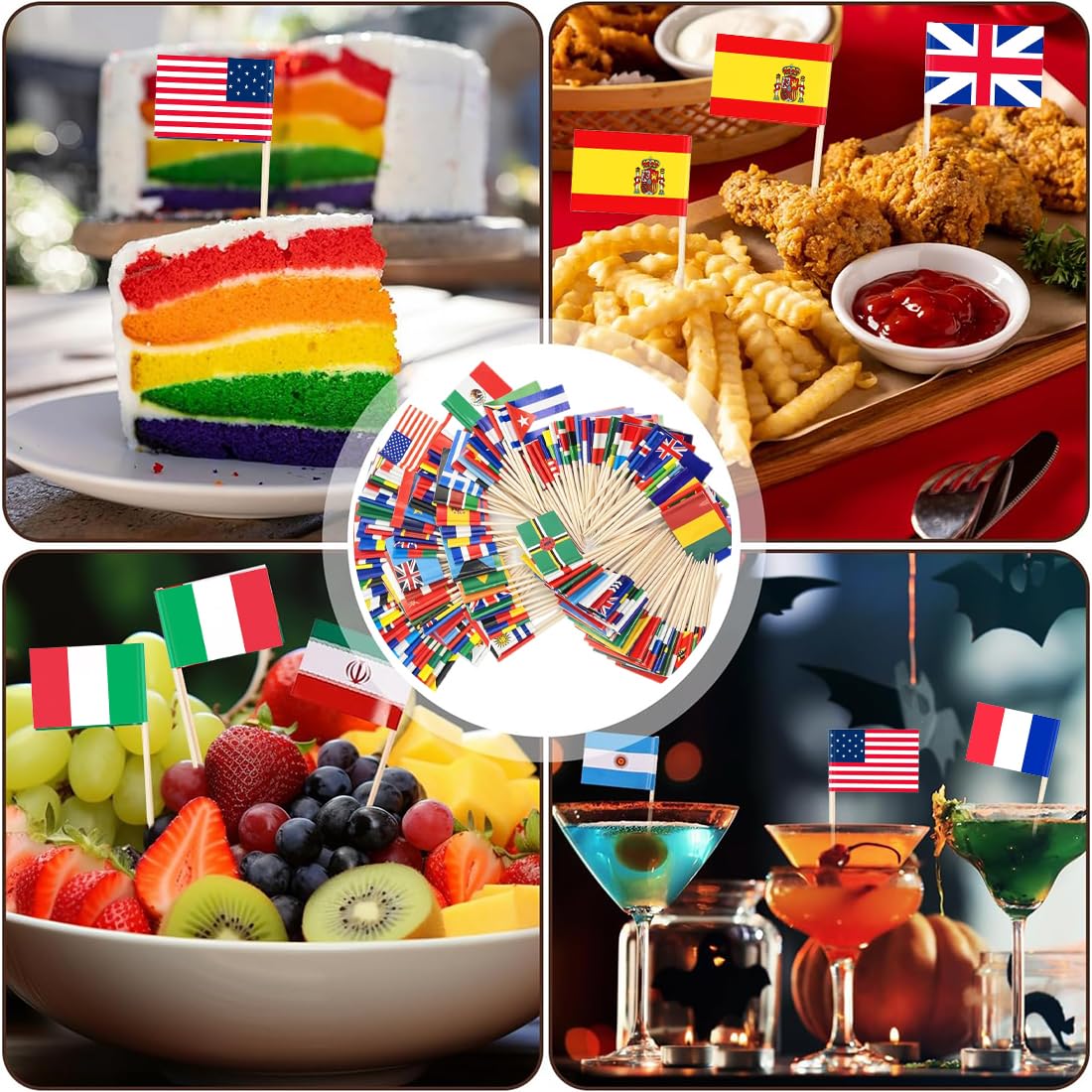 100 Pezzi Bandiera Stuzzicadenti Multinazionali da Cocktail, Stuzzicadenti Decorativi, Aperitivo Accessori, Stuzzicadenti per Feste, per Bicchieri da Cocktail, Frutta, Panini, Bevande