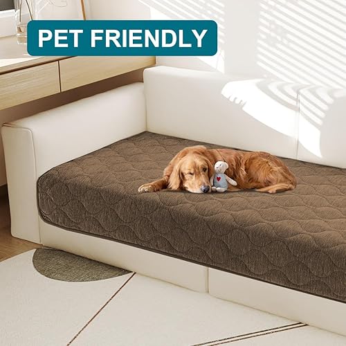 Miniatura 5 de Turquoize Funda de sofá para perros, lavable, antideslizante, para sofá de 3 cojines, acolchada de felpilla, gruesa y suave, apta para mascotas,