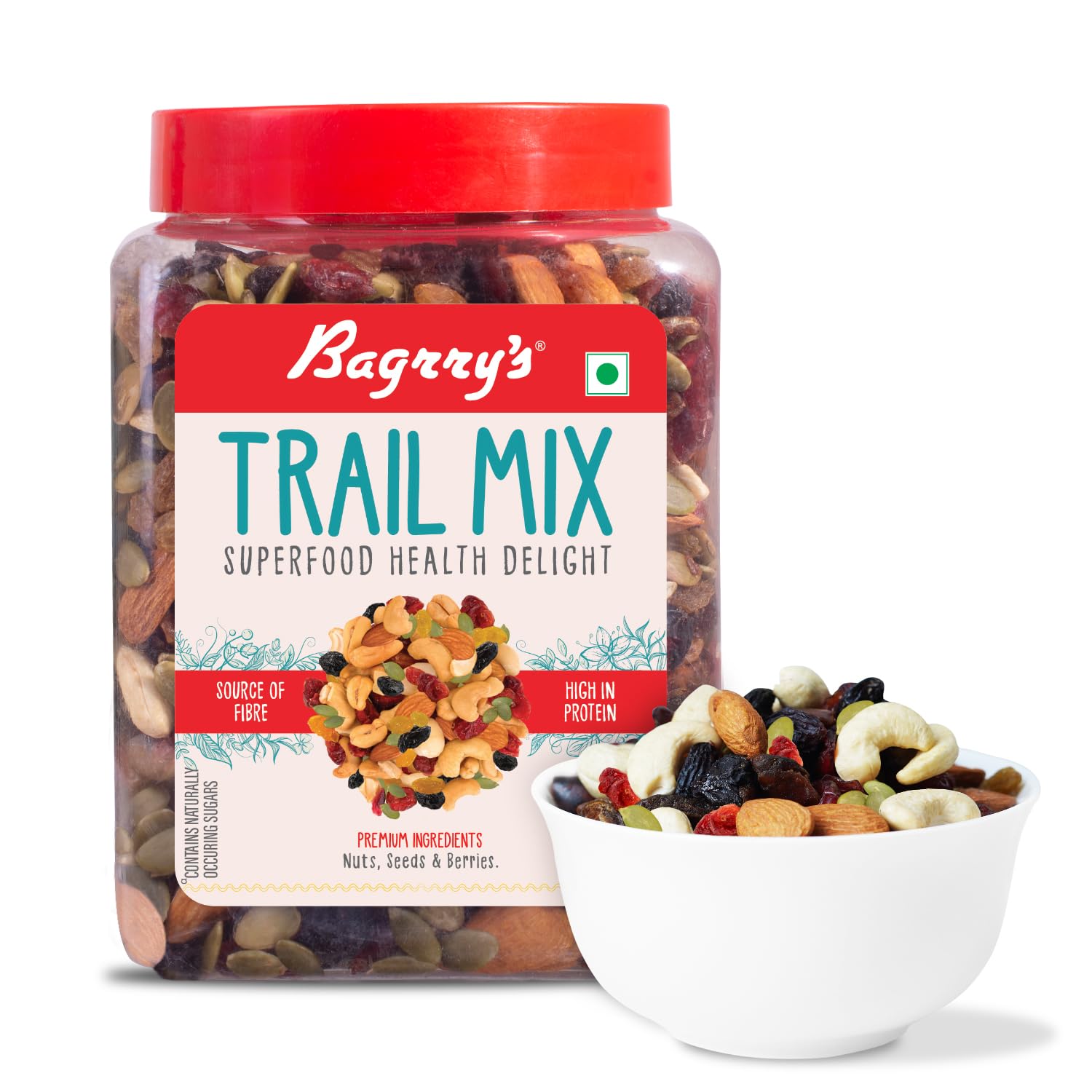 Bagrrys Trail Mix 1 Kg, Superfood Health Delight| Premium Nuts, Seeds & Berries Mix – California Almonds, Cashews, Black Raisins, American Cranberries, Midde Eastern Dates, Pumpkin Seeds, Green Raisins| Healthy Anytime Snack, High in Protein, Source of Fibre, 100% Oil Free, Non-Salted| 7 in 1 Superfood Mix Bagrrys Trail Mix 1 Kg, Superfood Health Delight| Premium Nuts, Seeds & Berries Mix – California Almonds, Cashews, Black Raisins, American Cranberries, Midde Eastern Dates, Pumpkin Seeds, Green Raisins| Healthy Anytime Snack, High in Protein, Source of Fibre, 100% Oil Free, Non-Salted| 7 in 1 Superfood Mix